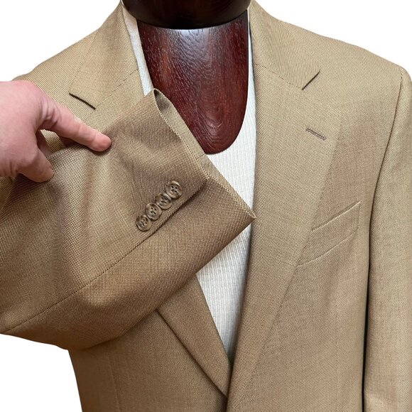 Jack Victor Noble CT Super 110s Wool Blazer Jacket Sz 40R Lt Tan Single Breasted - Picture 4 of 16